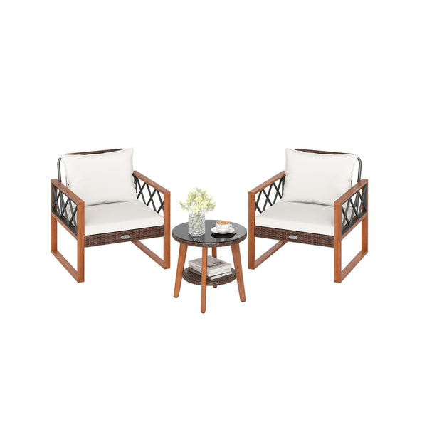 Back and seat cushions filled with soft sponge for added comfort<br>Smooth zippers make it easy to detach and wash the cushion covers<br>Selected acacia wood for sturdy construction and natural beauty<br>Built for lasting use with hand-woven and sun-proof