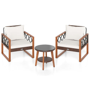 Back and seat cushions filled with soft sponge for added comfort<br>Smooth zippers make it easy to detach and wash the cushion covers<br>Selected acacia wood for sturdy construction and natural beauty<br>Built for lasting use with hand-woven and sun-proof
