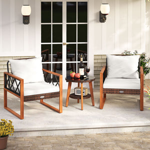 Back and seat cushions filled with soft sponge for added comfort<br>Smooth zippers make it easy to detach and wash the cushion covers<br>Selected acacia wood for sturdy construction and natural beauty<br>Built for lasting use with hand-woven and sun-proof