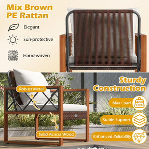 Back and seat cushions filled with soft sponge for added comfort<br>Smooth zippers make it easy to detach and wash the cushion covers<br>Selected acacia wood for sturdy construction and natural beauty<br>Built for lasting use with hand-woven and sun-proof