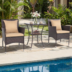 Sun-protective and fade-resistant PE rattan for outdoor durability<br>Stable metal frame for sturdy construction<br>Each chair holds up to 400 lbs and the side table supports 100 lbs<br>Reinforced circular ring and adjustable foot pads for extra stability