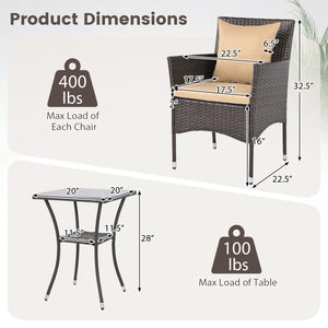 Sun-protective and fade-resistant PE rattan for outdoor durability<br>Stable metal frame for sturdy construction<br>Each chair holds up to 400 lbs and the side table supports 100 lbs<br>Reinforced circular ring and adjustable foot pads for extra stability