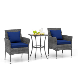 Sun-protective and fade-resistant PE rattan for outdoor durability<br>Stable metal frame for sturdy construction<br>Each chair holds up to 400 lbs and the side table supports 100 lbs<br>Reinforced circular ring and adjustable foot pads for extra stability