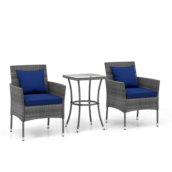 Sun-protective and fade-resistant PE rattan for outdoor durability<br>Stable metal frame for sturdy construction<br>Each chair holds up to 400 lbs and the side table supports 100 lbs<br>Reinforced circular ring and adjustable foot pads for extra stability