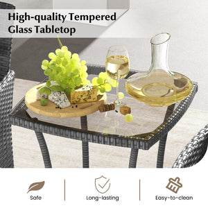 Sun-protective and fade-resistant PE rattan for outdoor durability<br>Stable metal frame for sturdy construction<br>Each chair holds up to 400 lbs and the side table supports 100 lbs<br>Reinforced circular ring and adjustable foot pads for extra stability