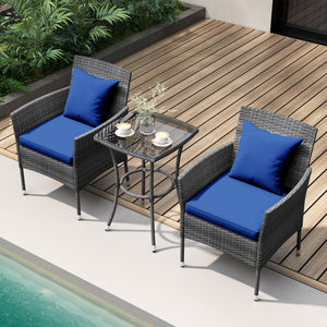 Sun-protective and fade-resistant PE rattan for outdoor durability<br>Stable metal frame for sturdy construction<br>Each chair holds up to 400 lbs and the side table supports 100 lbs<br>Reinforced circular ring and adjustable foot pads for extra stability