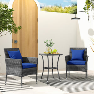 Sun-protective and fade-resistant PE rattan for outdoor durability<br>Stable metal frame for sturdy construction<br>Each chair holds up to 400 lbs and the side table supports 100 lbs<br>Reinforced circular ring and adjustable foot pads for extra stability