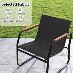Offer ergonomic comfort with a 105Â° inclined backrest<br>The 21" wide seating area ensures ample seating space<br>Plastic wood armrests for extra coziness and elegance<br>Breathable mesh fabric keeps you cool in summer<br>Fade-resistant and wear-resistan