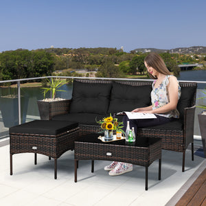 Sturdy steel frame ensures strong weight capacity <br>Premium rattan with all-weather resistance for long-time use <br>Cozy seat with high backrest and soft armrest offers comfort <br>High density cushion with removable cover makes maintenance easier <br>