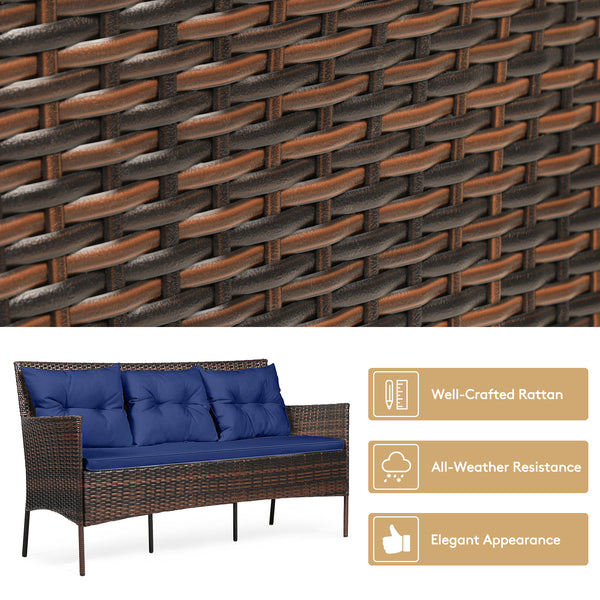 Sturdy steel frame ensures strong weight capacity <br>Premium rattan with all-weather resistance for long-time use <br>Cozy seat with high backrest and soft armrest offers comfort <br>High density cushion with removable cover makes maintenance easier <br>
