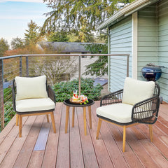 Colorfast PE rattan deals with outdoor elements<br>Stable  durable and burr-free to use with solid acacia wood<br>Heavy-duty metal frame for sturdy construction<br>Soft padded cushions for ultimate comfort<br>Remove the cushion covers with smooth zippers 