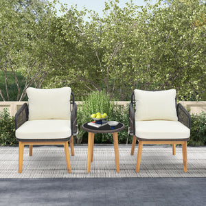 Colorfast PE rattan deals with outdoor elements<br>Stable  durable and burr-free to use with solid acacia wood<br>Heavy-duty metal frame for sturdy construction<br>Soft padded cushions for ultimate comfort<br>Remove the cushion covers with smooth zippers 