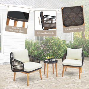 Colorfast PE rattan deals with outdoor elements<br>Stable  durable and burr-free to use with solid acacia wood<br>Heavy-duty metal frame for sturdy construction<br>Soft padded cushions for ultimate comfort<br>Remove the cushion covers with smooth zippers 