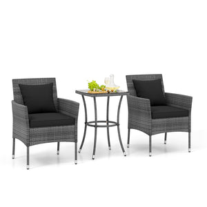 Sun-protective and fade-resistant PE rattan for outdoor durability<br>Stable metal frame for sturdy construction<br>Each chair holds up to 400 lbs and the side table supports 100 lbs<br>Reinforced circular ring and adjustable foot pads for extra stability
