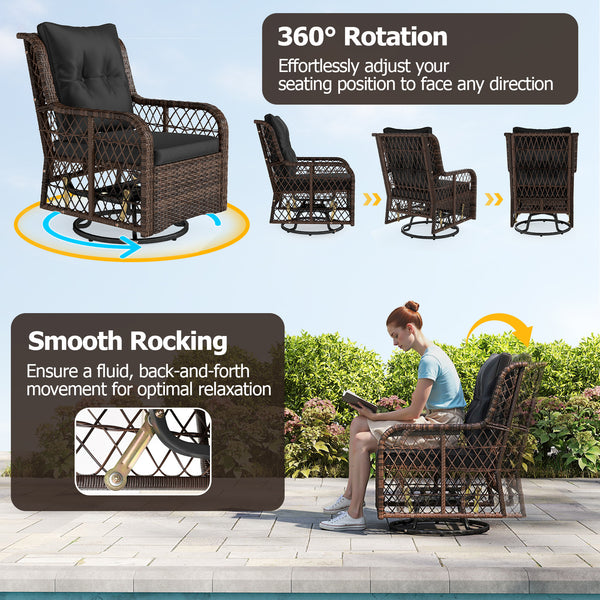 Effortless adjust your seating position to face any direction with 360Â° rotation<br>Ensure a fluid  back-and-forth movement for optimal relaxation with smooth rocking<br>The high-density sponges offer ultimate coziness for long periods of seating<br>Allo