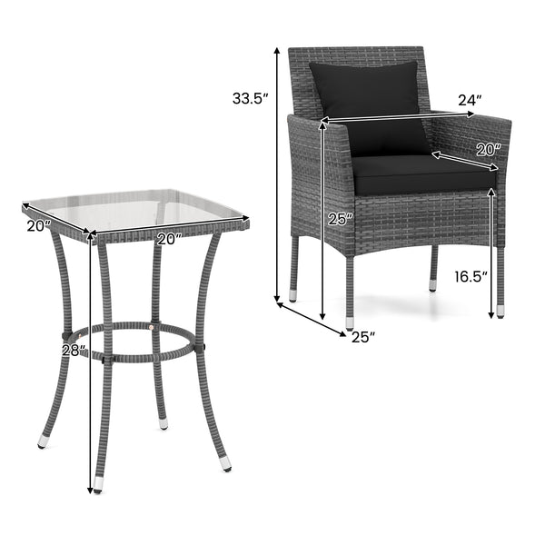 Sun-protective and fade-resistant PE rattan for outdoor durability<br>Stable metal frame for sturdy construction<br>Each chair holds up to 400 lbs and the side table supports 100 lbs<br>Reinforced circular ring and adjustable foot pads for extra stability