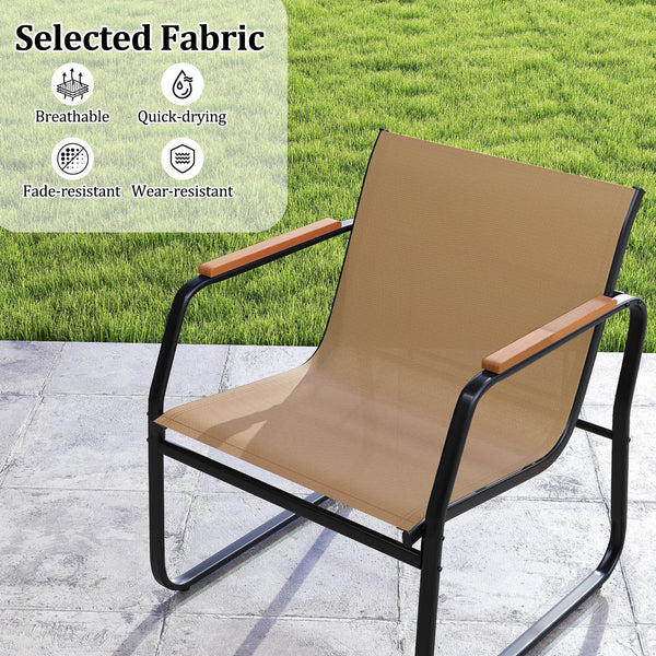 Offer ergonomic comfort with a 105Â° inclined backrest<br>The 21" wide seating area ensures ample seating space<br>Plastic wood armrests for extra coziness and elegance<br>Breathable mesh fabric keeps you cool in summer<br>Fade-resistant and wear-resistan