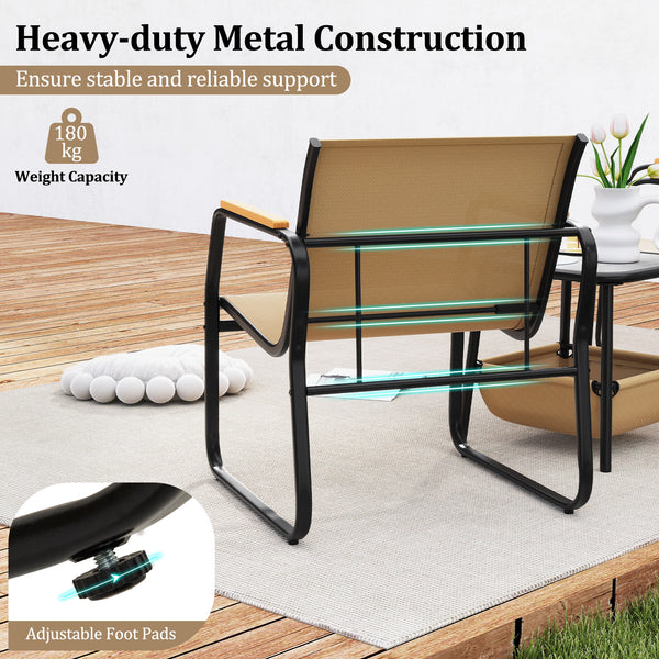 Offer ergonomic comfort with a 105Â° inclined backrest<br>The 21" wide seating area ensures ample seating space<br>Plastic wood armrests for extra coziness and elegance<br>Breathable mesh fabric keeps you cool in summer<br>Fade-resistant and wear-resistan