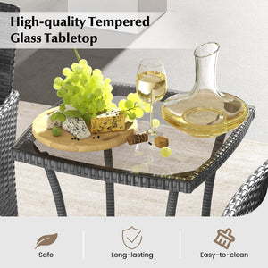 Sun-protective and fade-resistant PE rattan for outdoor durability<br>Stable metal frame for sturdy construction<br>Each chair holds up to 400 lbs and the side table supports 100 lbs<br>Reinforced circular ring and adjustable foot pads for extra stability