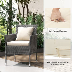 Sun-protective and fade-resistant PE rattan for outdoor durability<br>Stable metal frame for sturdy construction<br>Each chair holds up to 400 lbs and the side table supports 100 lbs<br>Reinforced circular ring and adjustable foot pads for extra stability