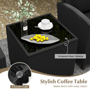 Made of quality PE rattan for long-lasting durability and wear resistance<br>Heavy-duty metal frame ensures sturdy construction<br>Tempered glass tabletop ensures safety while ensuring easy cleaning<br>The side table makes different items within reach <br