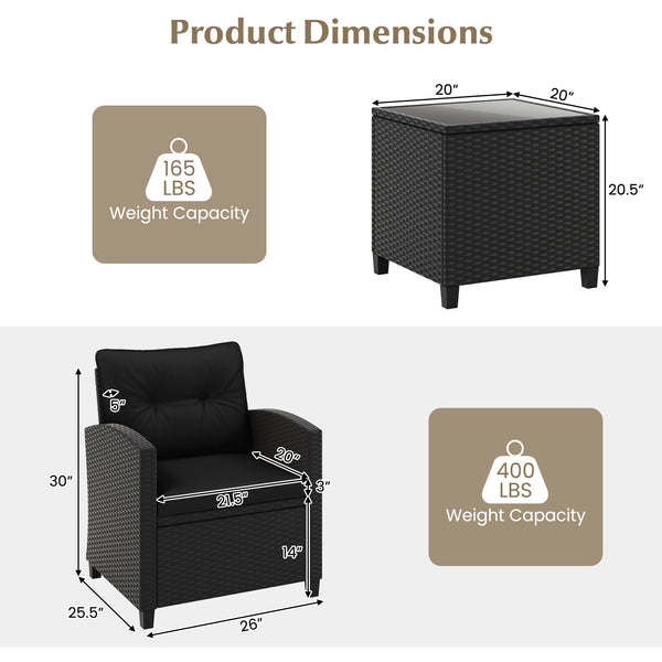 Made of quality PE rattan for long-lasting durability and wear resistance<br>Heavy-duty metal frame ensures sturdy construction<br>Tempered glass tabletop ensures safety while ensuring easy cleaning<br>The side table makes different items within reach <br