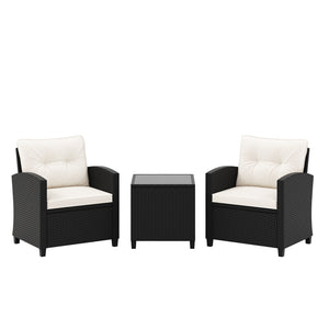 Made of quality PE rattan for long-lasting durability and wear resistance<br>Heavy-duty metal frame ensures sturdy construction<br>Tempered glass tabletop ensures safety while ensuring easy cleaning<br>The side table makes different items within reach <br