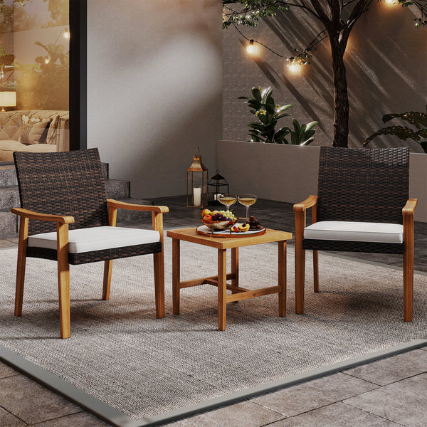 Ensure long-lasting beauty thanks to the sun-protective PE rattan<br>It also makes you feel cool and breathable for lasting comfort<br>The solid acacia wood frame offers stable support for long-term use<br>The splinter-free surface ensures a smooth and sa