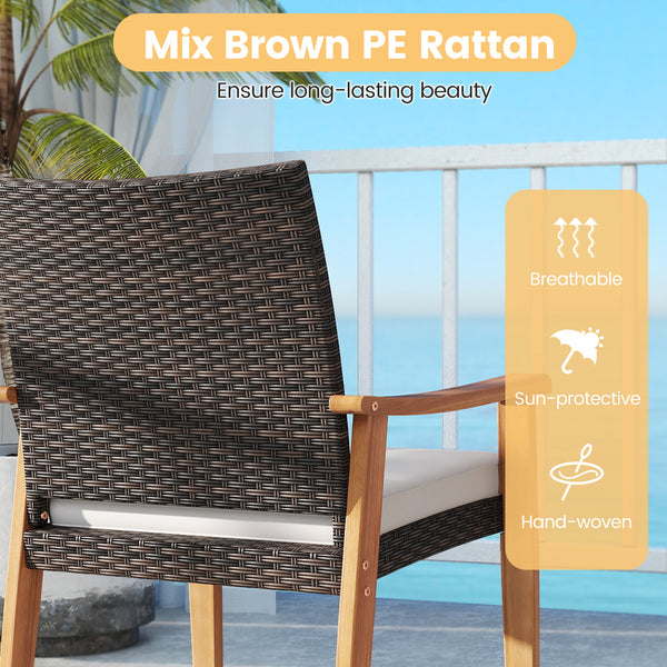 Ensure long-lasting beauty thanks to the sun-protective PE rattan<br>It also makes you feel cool and breathable for lasting comfort<br>The solid acacia wood frame offers stable support for long-term use<br>The splinter-free surface ensures a smooth and sa