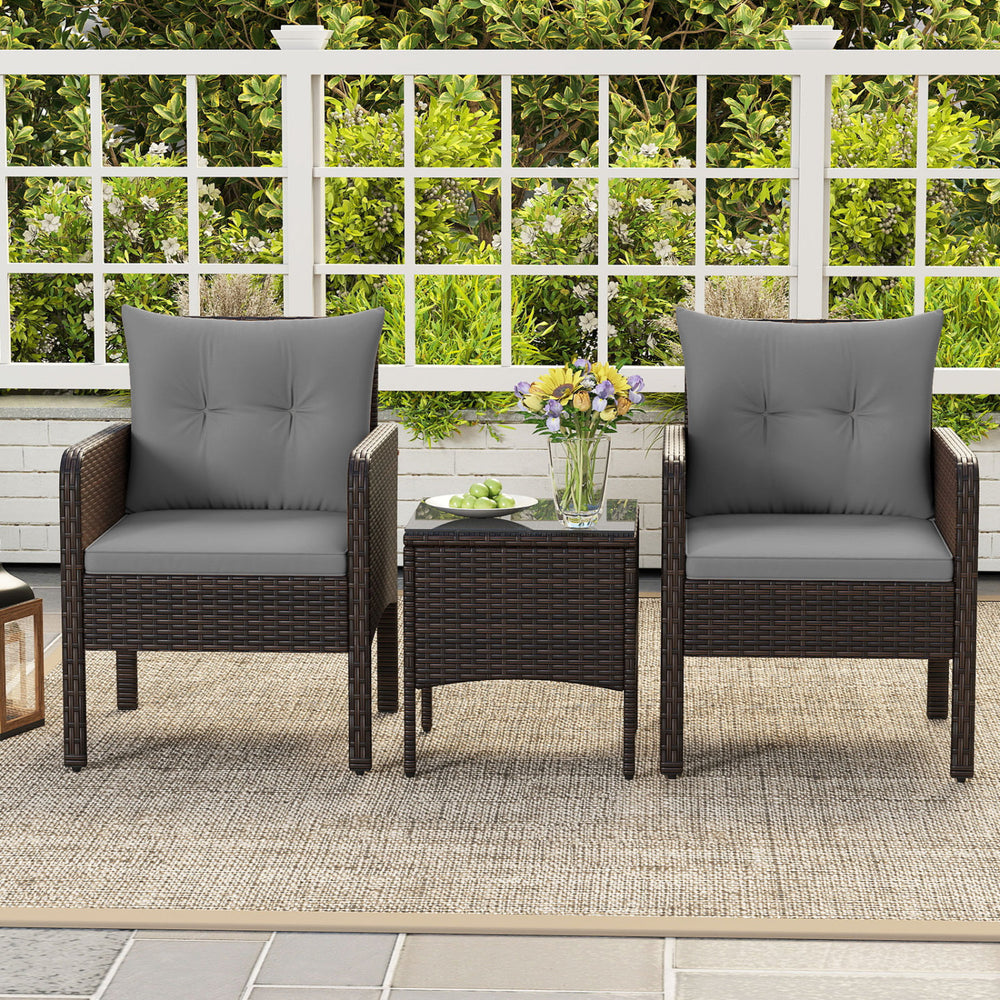Â PE rattan is hand-woven for elegance and sun protection Â  <br>Â Soft cushions enhance seating comfort <br>Â Removable seat cushion covers for effortless cleaning <br>Â Each chair supports 400 lbs because of its strong metal frame <br>Â Adjustable foot 