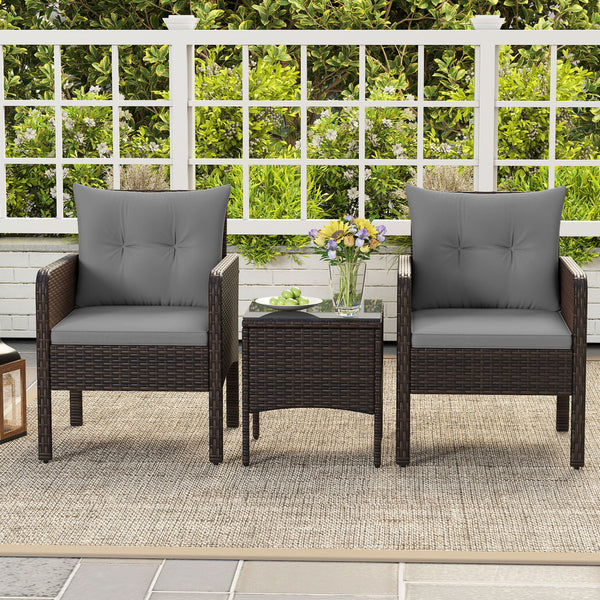 Â PE rattan is hand-woven for elegance and sun protection Â  <br>Â Soft cushions enhance seating comfort <br>Â Removable seat cushion covers for effortless cleaning <br>Â Each chair supports 400 lbs because of its strong metal frame <br>Â Adjustable foot 