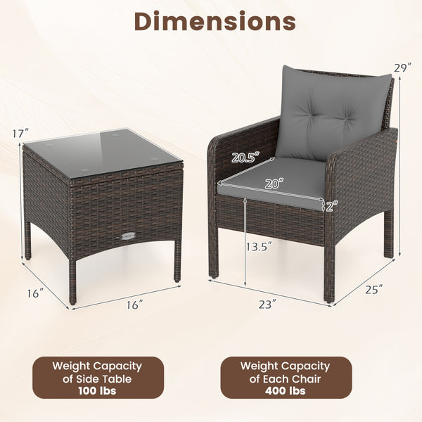 Â PE rattan is hand-woven for elegance and sun protection Â  <br>Â Soft cushions enhance seating comfort <br>Â Removable seat cushion covers for effortless cleaning <br>Â Each chair supports 400 lbs because of its strong metal frame <br>Â Adjustable foot 