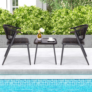 Quick dry foam ensures fast drying and comfort<br>Mix brown PE rattan adds elegance and durability<br>Sturdy metal frame supports heavy weight<br>Coffee table glass top secured by suction cups<br>PU rope woven back is stylish and breathable<br>Tempered gl