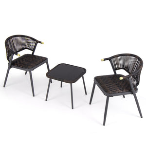 Quick dry foam ensures fast drying and comfort<br>Mix brown PE rattan adds elegance and durability<br>Sturdy metal frame supports heavy weight<br>Coffee table glass top secured by suction cups<br>PU rope woven back is stylish and breathable<br>Tempered gl