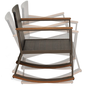 Gentle rocking function relieves your fatigue and stress<br>Comfortable to sit with ergonomic backrest and soft seat cushions<br>Smooth zippers for easy removal and maintenance of cushion cover<br>Hand-woven mix brown PE rattan is ideal for long-time outd