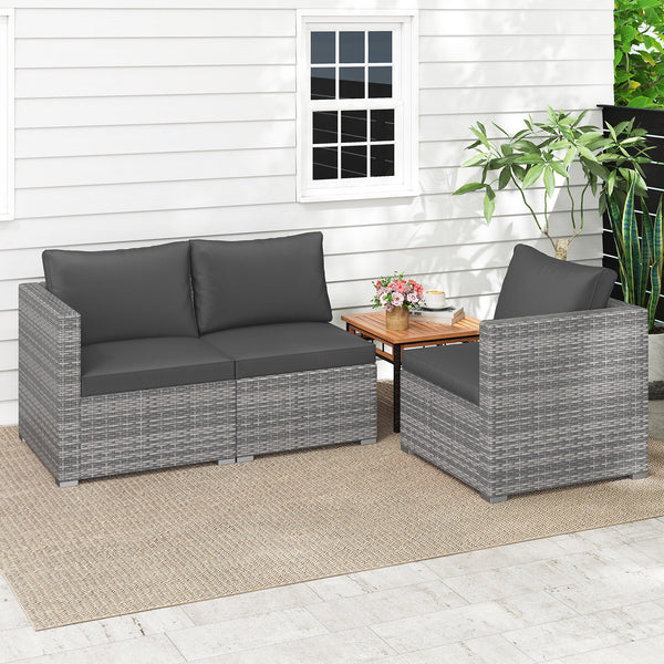 Hand-woven and sun-protective PE rattan for lasting use and beauty<br>Sponge-filled back and seat cushions offer additional coziness<br>Easy to remove and wash cushion covers with convenient zippers<br>Built-in armrests provide more support and relaxation