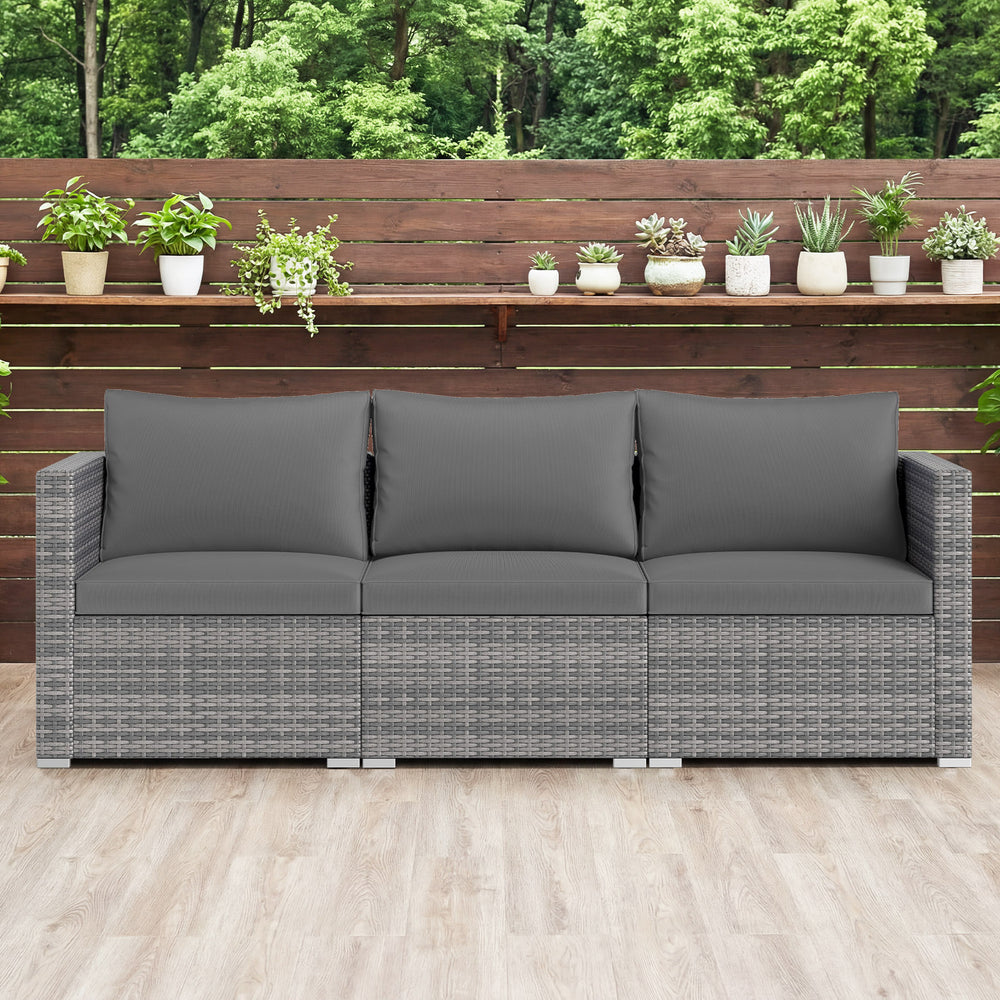 Hand-woven and sun-protective PE rattan for lasting use and beauty<br>Sponge-filled back and seat cushions offer additional coziness<br>Easy to remove and wash cushion covers with convenient zippers<br>Built-in armrests provide more support and relaxation