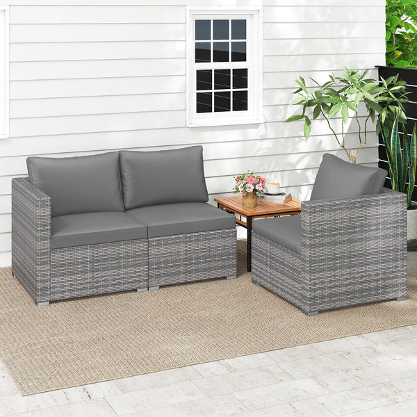 Hand-woven and sun-protective PE rattan for lasting use and beauty<br>Sponge-filled back and seat cushions offer additional coziness<br>Easy to remove and wash cushion covers with convenient zippers<br>Built-in armrests provide more support and relaxation
