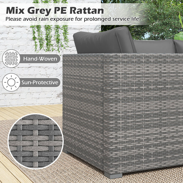 Hand-woven and sun-protective PE rattan for lasting use and beauty<br>Sponge-filled back and seat cushions offer additional coziness<br>Easy to remove and wash cushion covers with convenient zippers<br>Built-in armrests provide more support and relaxation