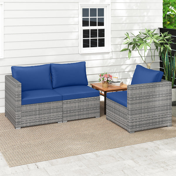 Hand-woven and sun-protective PE rattan for lasting use and beauty<br>Sponge-filled back and seat cushions offer additional coziness<br>Easy to remove and wash cushion covers with convenient zippers<br>Built-in armrests provide more support and relaxation