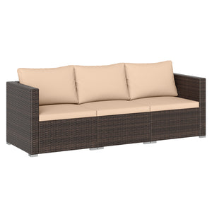 Hand-woven and sun-protective PE rattan for lasting use and beauty<br>Sponge-filled back and seat cushions offer additional coziness<br>Easy to remove and wash cushion covers with convenient zippers<br>Built-in armrests provide more support and relaxation