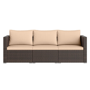 Hand-woven and sun-protective PE rattan for lasting use and beauty<br>Sponge-filled back and seat cushions offer additional coziness<br>Easy to remove and wash cushion covers with convenient zippers<br>Built-in armrests provide more support and relaxation