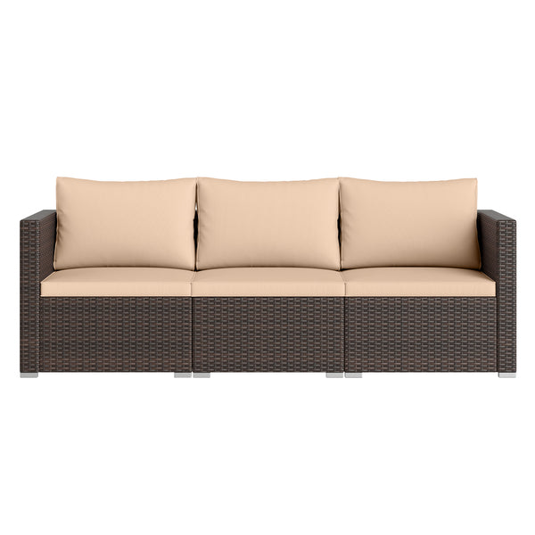 Hand-woven and sun-protective PE rattan for lasting use and beauty<br>Sponge-filled back and seat cushions offer additional coziness<br>Easy to remove and wash cushion covers with convenient zippers<br>Built-in armrests provide more support and relaxation