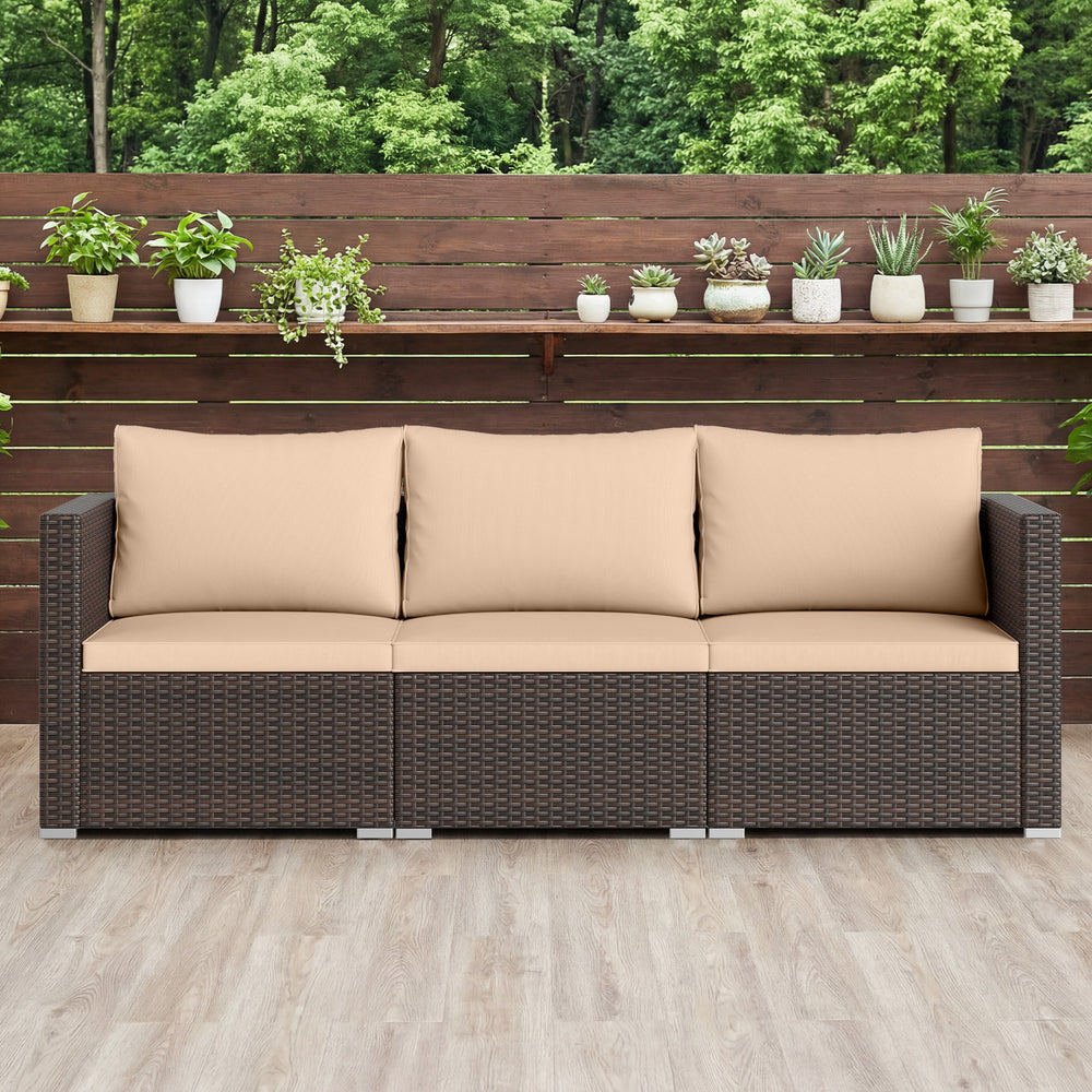 Hand-woven and sun-protective PE rattan for lasting use and beauty<br>Sponge-filled back and seat cushions offer additional coziness<br>Easy to remove and wash cushion covers with convenient zippers<br>Built-in armrests provide more support and relaxation