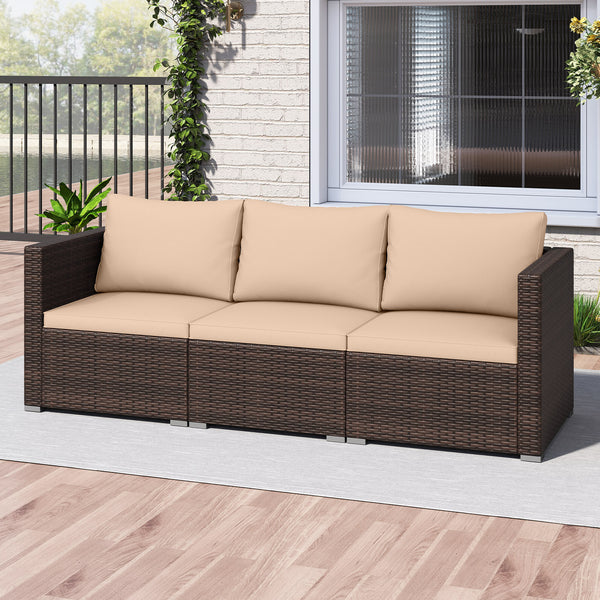 Hand-woven and sun-protective PE rattan for lasting use and beauty<br>Sponge-filled back and seat cushions offer additional coziness<br>Easy to remove and wash cushion covers with convenient zippers<br>Built-in armrests provide more support and relaxation
