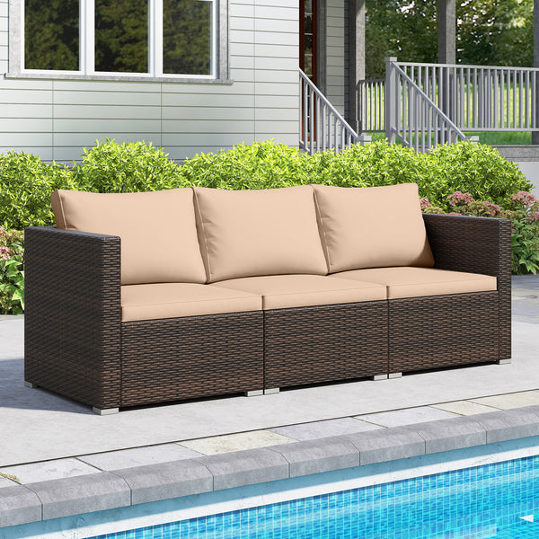Hand-woven and sun-protective PE rattan for lasting use and beauty<br>Sponge-filled back and seat cushions offer additional coziness<br>Easy to remove and wash cushion covers with convenient zippers<br>Built-in armrests provide more support and relaxation