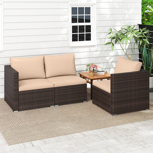 Hand-woven and sun-protective PE rattan for lasting use and beauty<br>Sponge-filled back and seat cushions offer additional coziness<br>Easy to remove and wash cushion covers with convenient zippers<br>Built-in armrests provide more support and relaxation