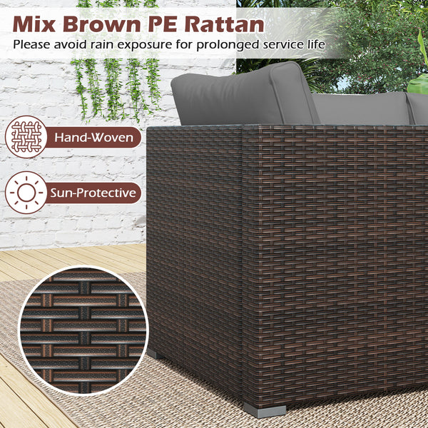 Hand-woven and sun-protective PE rattan for lasting use and beauty<br>Sponge-filled back and seat cushions offer additional coziness<br>Easy to remove and wash cushion covers with convenient zippers<br>Built-in armrests provide more support and relaxation