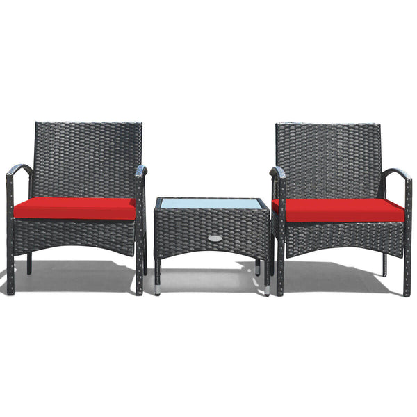 Durable and sturdy rattan and steel materials for long service time <br>Thick sponged cushion is soft and the cover is washable <br>Weatherproof materials ensure the furniture set is placed outside all year around <br>The coffee table has a tempered glass
