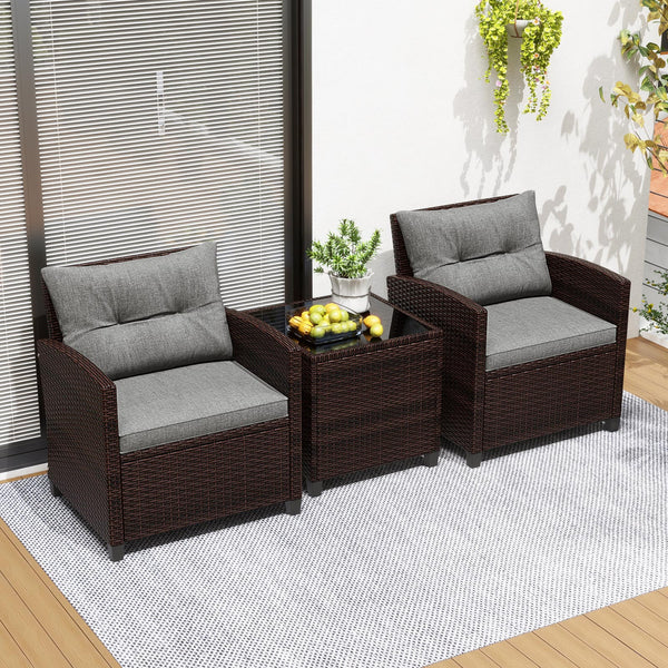 The strong and sturdy steel frame ensures the sturdiness of the set<br>Hand-woven rattan can withstand moderate rain or wind in outdoor<br>A wide armrest in suitable height is good for supporting and relaxing your arm<br>Thick and soft cushion with a high